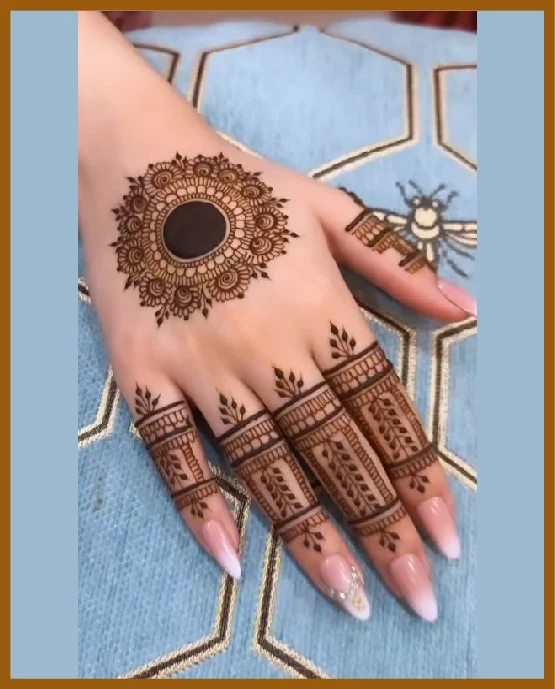 Round Floral Mandala At Center Aesthetic Back Hand Asthetic Back Hand Mehndi Design
